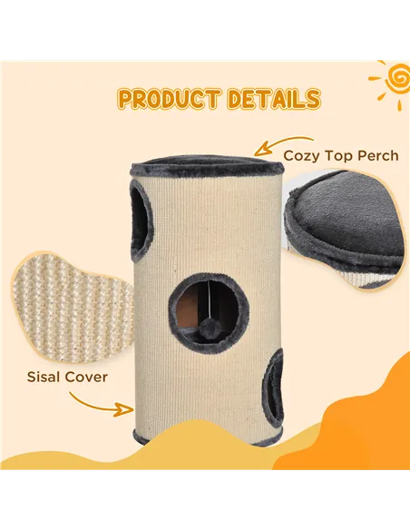 PawHut 70cm Height Cat Post Tree Scratching Barrel Sisal Activity Center Condo Kitten Bed Scratcher Climbing Climber Play House 