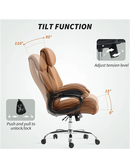 HOMCOM Spring Padded Faux Leather Office Chair - Light Brown