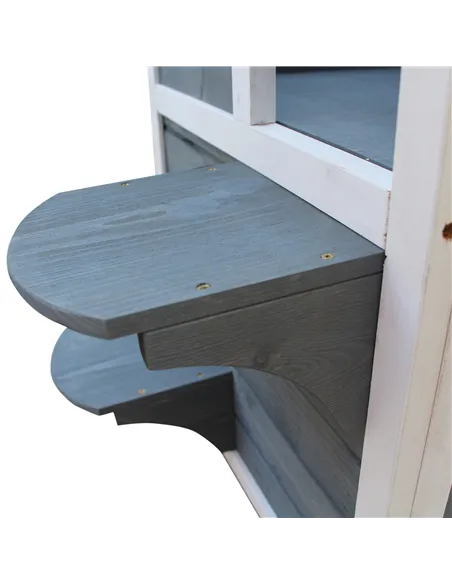 PawHut Wooden Cat House 2-Floor Outdoor Kitten Shelter with Window Grey