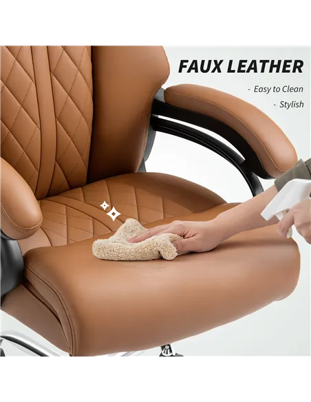 HOMCOM Spring Padded Faux Leather Office Chair - Light Brown