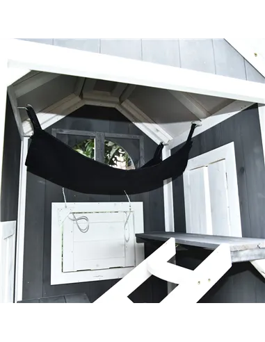 PawHut Wooden Cat House, Weatherproof Pet Shelter, Outdoor Cat Condos Cave, 2 Floor Furniture, Grey and White