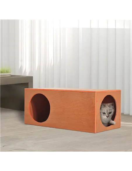 PawHut Outdoor Rabbit Hideaway Shelter Indoor Cat Tunnel Garden Kitty Box House Pet Home Run Play Cage Waterproof 60Lx30Wx25H(cm