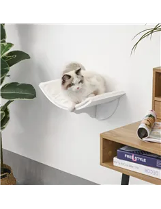 PawHut Wood Cat Shelves, Wall-Mounted Cat Shelter, Curved Kitten Bed Perch Climber Furniture 41 x 28 x 21cm White 2