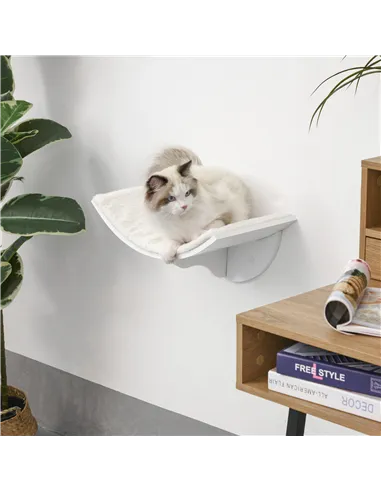 PawHut Wood Cat Shelves, Wall-Mounted Cat Shelter, Curved Kitten Bed Perch Climber Furniture 41 x 28 x 21cm White