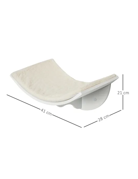 PawHut Wood Cat Shelves, Wall-Mounted Cat Shelter, Curved Kitten Bed Perch Climber Furniture 41 x 28 x 21cm White
