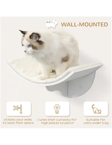 PawHut Wood Cat Shelves, Wall-Mounted Cat Shelter, Curved Kitten Bed Perch Climber Furniture 41 x 28 x 21cm White