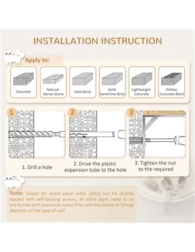 PawHut Wood Cat Shelves, Wall-Mounted Cat Shelter, Curved Kitten Bed Perch Climber Furniture 41 x 28 x 21cm White