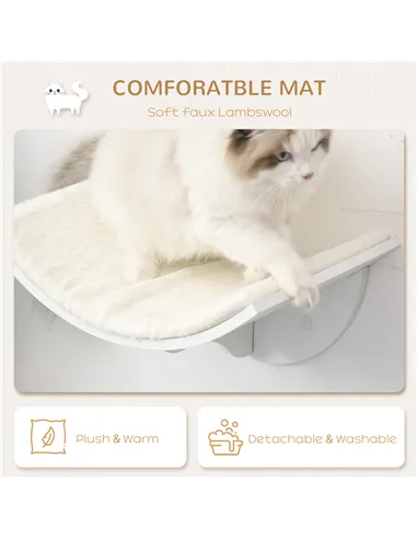 PawHut Wood Cat Shelves, Wall-Mounted Cat Shelter, Curved Kitten Bed Perch Climber Furniture 41 x 28 x 21cm White