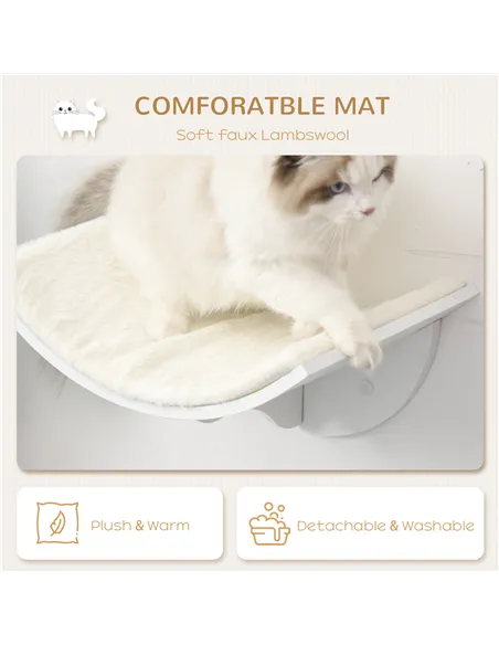 PawHut Wood Cat Shelves, Wall-Mounted Cat Shelter, Curved Kitten Bed Perch Climber Furniture 41 x 28 x 21cm White