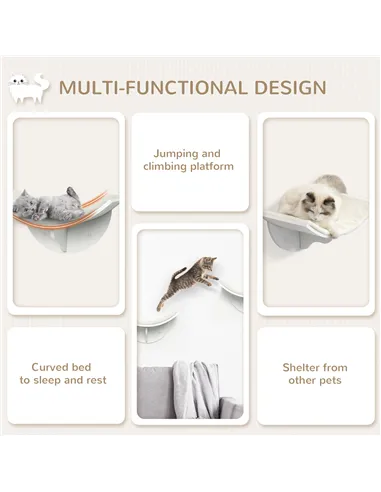 PawHut Wood Cat Shelves, Wall-Mounted Cat Shelter, Curved Kitten Bed Perch Climber Furniture 41 x 28 x 21cm White