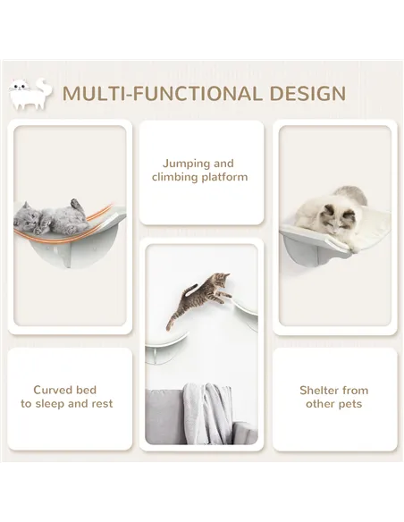 PawHut Wood Cat Shelves, Wall-Mounted Cat Shelter, Curved Kitten Bed Perch Climber Furniture 41 x 28 x 21cm White