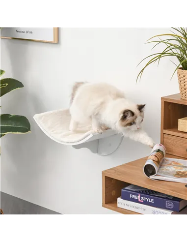 PawHut Wood Cat Shelves, Wall-Mounted Cat Shelter, Curved Kitten Bed Perch Climber Furniture 41 x 28 x 21cm White