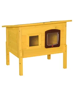 Pawhut Garden Wooden Cat House Hide Cage Outdoor Pet Play Home Waterproof Roof Kitty Shelter Kennel w/ith Door & Window