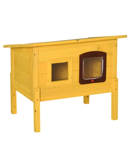 Pawhut Garden Wooden Cat House Hide Cage Outdoor Pet Play Home Waterproof Roof Kitty Shelter Kennel w/ith Door & Window