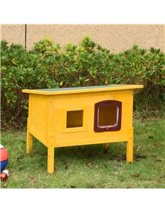 Pawhut Garden Wooden Cat House Hide Cage Outdoor Pet Play Home Waterproof Roof Kitty Shelter Kennel w/ith Door & Window 2