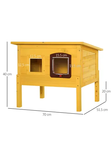 Pawhut Garden Wooden Cat House Hide Cage Outdoor Pet Play Home Waterproof Roof Kitty Shelter Kennel w/ith Door & Window