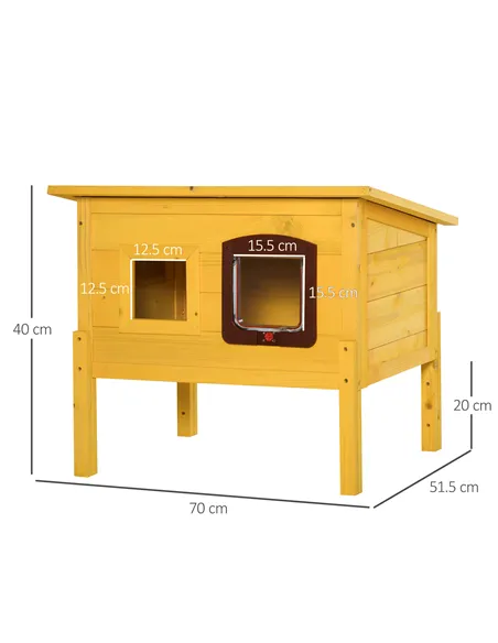 Pawhut Garden Wooden Cat House Hide Cage Outdoor Pet Play Home Waterproof Roof Kitty Shelter Kennel w/ith Door & Window