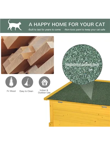 Pawhut Garden Wooden Cat House Hide Cage Outdoor Pet Play Home Waterproof Roof Kitty Shelter Kennel w/ith Door & Window