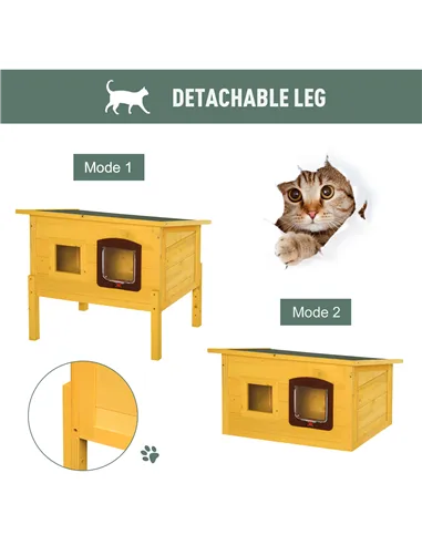 Pawhut Garden Wooden Cat House Hide Cage Outdoor Pet Play Home Waterproof Roof Kitty Shelter Kennel w/ith Door & Window