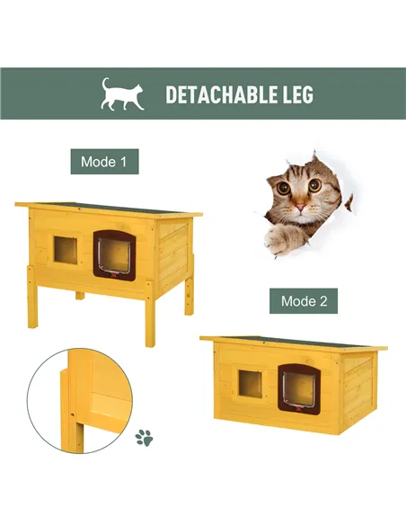 Pawhut Garden Wooden Cat House Hide Cage Outdoor Pet Play Home Waterproof Roof Kitty Shelter Kennel w/ith Door & Window