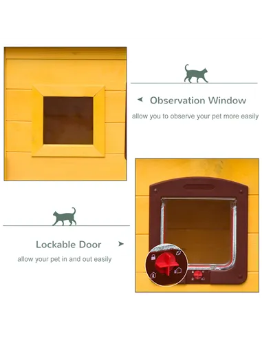 Pawhut Garden Wooden Cat House Hide Cage Outdoor Pet Play Home Waterproof Roof Kitty Shelter Kennel w/ith Door & Window