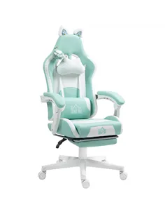 HOMCOM Cat Ear and Paw Reclining Office Chair, with Footrest - Light Blue/White