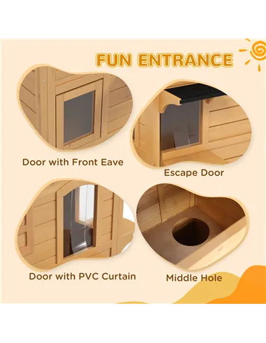 PawHut 2-story Cat House Outdoor, Weatherproof Wooden Cat Enclosure for Feral Cats with Escape Door, Openable Roof, Jumping Plat