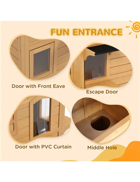 PawHut 2-story Cat House Outdoor, Weatherproof Wooden Cat Enclosure for Feral Cats with Escape Door, Openable Roof, Jumping Plat