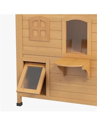 PawHut 2-story Cat House Outdoor, Weatherproof Wooden Cat Enclosure for Feral Cats with Escape Door, Openable Roof, Jumping Plat