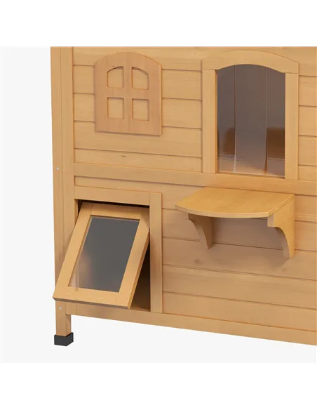PawHut 2-story Cat House Outdoor, Weatherproof Wooden Cat Enclosure for Feral Cats with Escape Door, Openable Roof, Jumping Plat