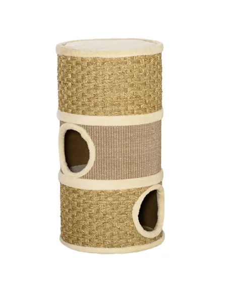 PawHut Cat Scratching Barrel Kitten Tree Tower for Indoor Cats Pet Furniture Climbing Frame Covered with Sisal and Seaweed Rope 