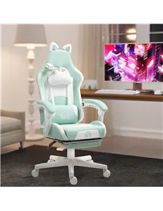 HOMCOM Cat Ear and Paw Reclining Office Chair, with Footrest - Light Blue/White 2