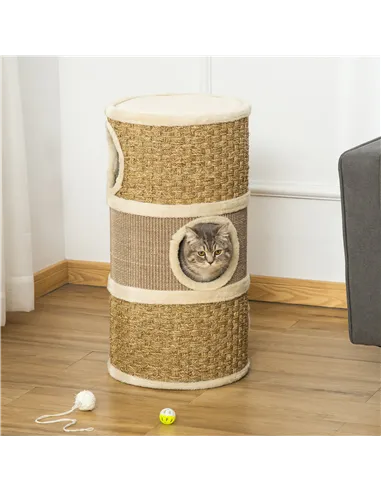 PawHut Cat Scratching Barrel Kitten Tree Tower for Indoor Cats Pet Furniture Climbing Frame Covered with Sisal and Seaweed Rope 