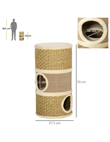 PawHut Cat Scratching Barrel Kitten Tree Tower for Indoor Cats Pet Furniture Climbing Frame Covered with Sisal and Seaweed Rope 