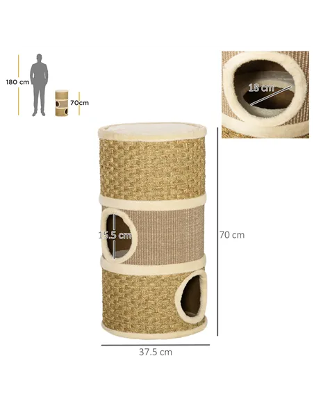 PawHut Cat Scratching Barrel Kitten Tree Tower for Indoor Cats Pet Furniture Climbing Frame Covered with Sisal and Seaweed Rope 