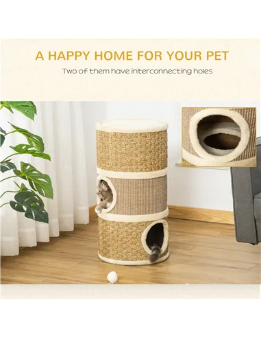 PawHut Cat Scratching Barrel Kitten Tree Tower for Indoor Cats Pet Furniture Climbing Frame Covered with Sisal and Seaweed Rope 