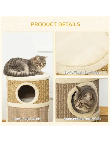 PawHut Cat Scratching Barrel Kitten Tree Tower for Indoor Cats Pet Furniture Climbing Frame Covered with Sisal and Seaweed Rope 