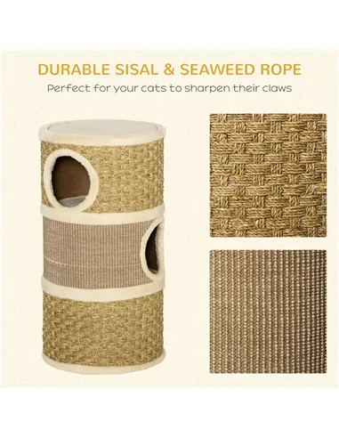 PawHut Cat Scratching Barrel Kitten Tree Tower for Indoor Cats Pet Furniture Climbing Frame Covered with Sisal and Seaweed Rope 