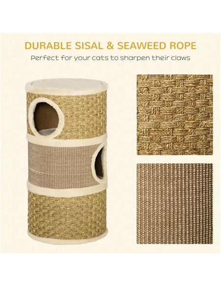 PawHut Cat Scratching Barrel Kitten Tree Tower for Indoor Cats Pet Furniture Climbing Frame Covered with Sisal and Seaweed Rope 