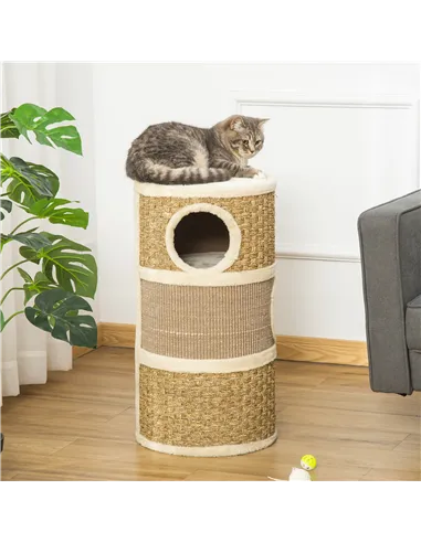 PawHut Cat Scratching Barrel Kitten Tree Tower for Indoor Cats Pet Furniture Climbing Frame Covered with Sisal and Seaweed Rope 