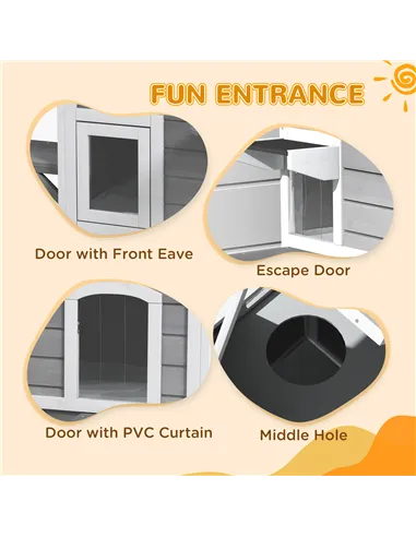 PawHut 2-story Cat House Outdoor, Weatherproof Wooden Cat Enclosure for Feral Cats with Escape Door, Openable Roof, Jumping Plat