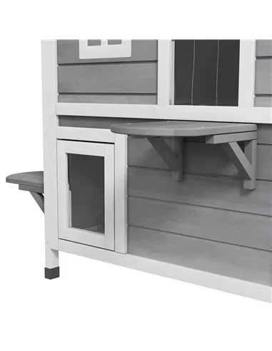 PawHut 2-story Cat House Outdoor, Weatherproof Wooden Cat Enclosure for Feral Cats with Escape Door, Openable Roof, Jumping Plat