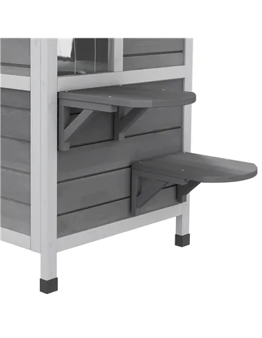 PawHut 2-story Cat House Outdoor, Weatherproof Wooden Cat Enclosure for Feral Cats with Escape Door, Openable Roof, Jumping Plat