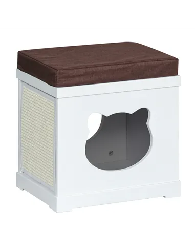 PawHut Cat House Bed Cat Scratching Cube for Small Cat Pet Furniture with Removable Scratching Pad and Soft Cushion White