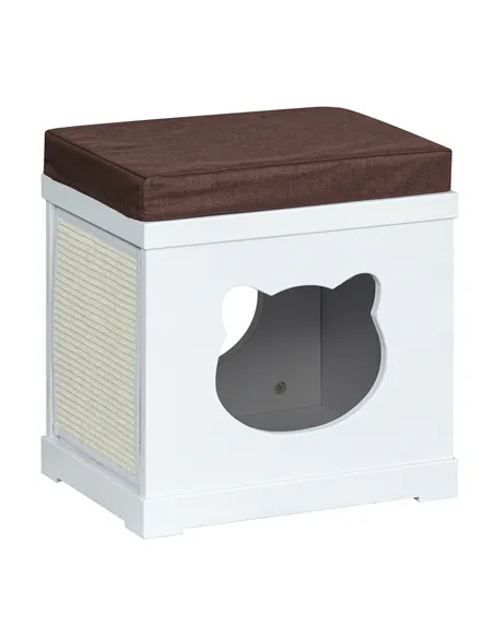 PawHut Cat House Bed Cat Scratching Cube for Small Cat Pet Furniture with Removable Scratching Pad and Soft Cushion White