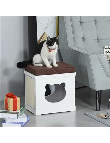 PawHut Cat House Bed Cat Scratching Cube for Small Cat Pet Furniture with Removable Scratching Pad and Soft Cushion White