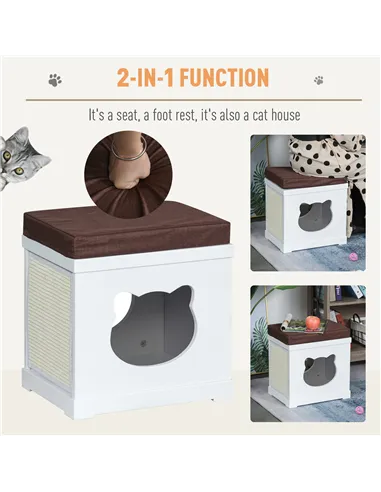 PawHut Cat House Bed Cat Scratching Cube for Small Cat Pet Furniture with Removable Scratching Pad and Soft Cushion White
