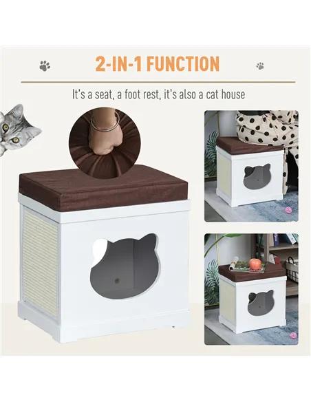 PawHut Cat House Bed Cat Scratching Cube for Small Cat Pet Furniture with Removable Scratching Pad and Soft Cushion White