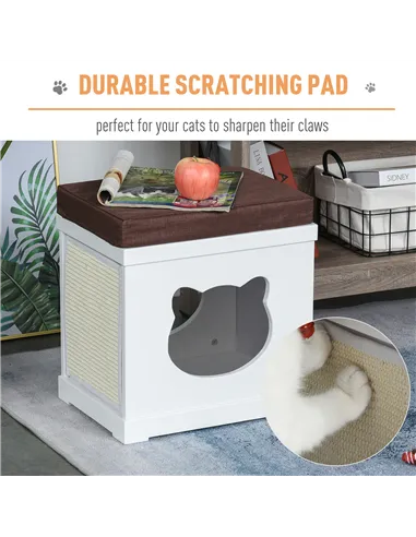 PawHut Cat House Bed Cat Scratching Cube for Small Cat Pet Furniture with Removable Scratching Pad and Soft Cushion White