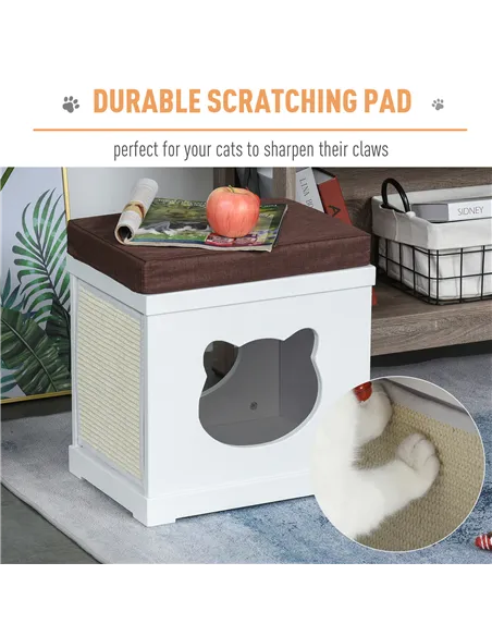 PawHut Cat House Bed Cat Scratching Cube for Small Cat Pet Furniture with Removable Scratching Pad and Soft Cushion White